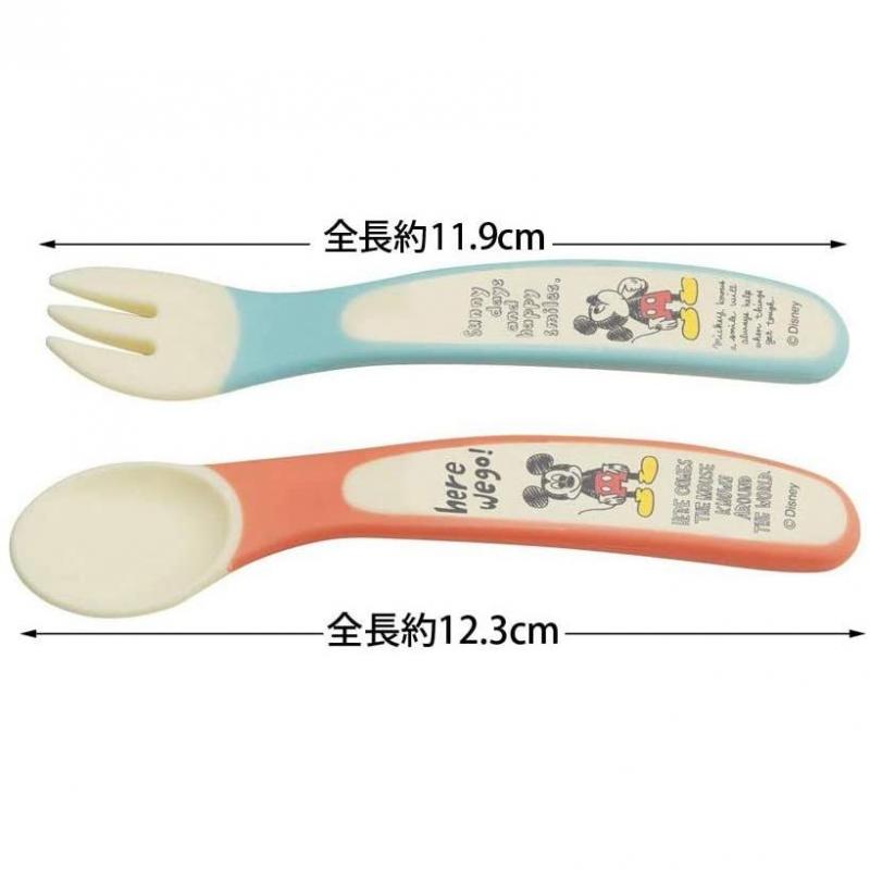 日本制 Disnep 米奇图案 儿童餐具粗柄防滑落 自己吃饭叉勺套装