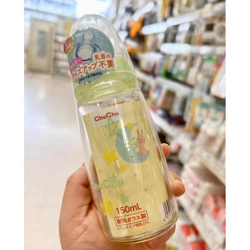 日本chuchu 哺乳玻璃奶瓶 新生儿用 月亮兔 150ml 