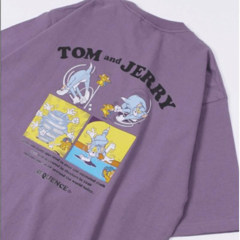Tom＆Jerry 限定紫色纯棉圆领半袖T恤 T-1570906 只有L码