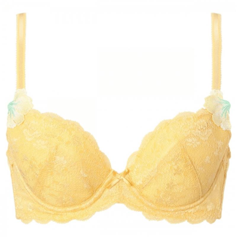 奥莱特价：黛安芬 Triumph 3段调节后排扣聚拢带钢圈蕾丝内衣文胸10206669 黄M012《断货退款》