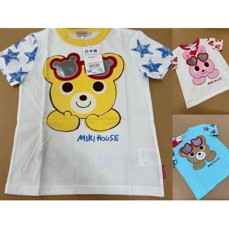 特价：MIKIHOUSE 日本制 儿童婴儿纯棉透气墨镜小熊短袖 12-5220-574（断货退款）
