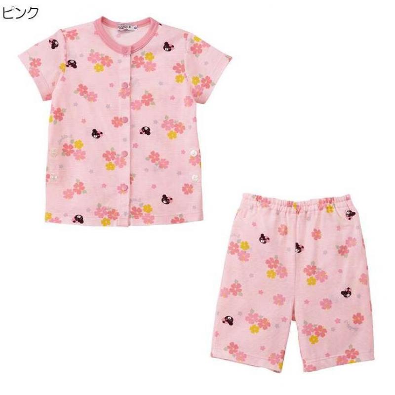 特价：MIKIHOUSE DB系列 日本制 女宝粉色花朵小熊半袖睡衣，6分裤睡裤套装（62-7302-453）（断货退款）