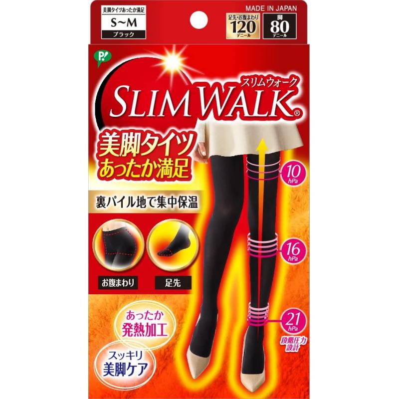 超特价：日本制 SLIM WALK 发热加工美脚集中保温 黑色连裤袜 保暖袜 （外盒有变形/褪色）