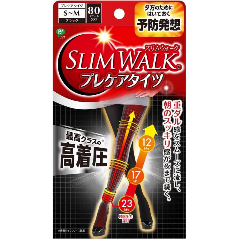 清仓特价: 日本制 SLIM WALK 最高着压 高弹贴身 发热黑色连裤袜 保暖袜 S~M码 （外盒有褪色/变形）