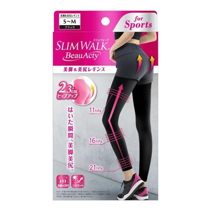 特价: P!日本制Slimwalk 提臀显瘦美腿袜 运动加压连裤袜 防晒大腿袜 黑色S-M码
