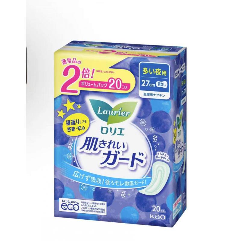 花王/kao乐而雅超薄带护翼 纯棉卫生巾夜用27cm 20枚入（新款蓝色包装）